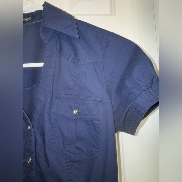 Express Dark Blue Short Sleeve Western Take, adjustable waist - Picture 3 of 12